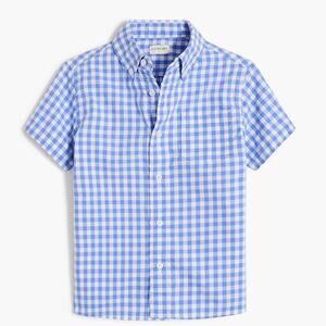 NWT Crewcuts Gingham Short Sleeve Shirt Button Down Blue & White Boys Size 3